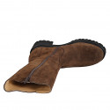 Woman’s three-quarter length brown suede boots with buckles, zip and heel 5 - Available sizes:  33, 34, 43, 44, 45, 46