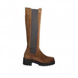 Stivale da donna in camoscio marrone con elastico e cerniera tacco 5 - Misure disponibili: 32, 33, 34, 42, 43, 44, 45