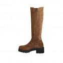 Woman’s brown suede boots with elastic insert, zip and heel 5 - Available sizes:  32, 33, 34, 42, 43, 44, 45