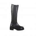 Woman’s black leather boots with elastic insert, zip and heel 5 - Available sizes:  32, 33, 34, 42, 43, 44, 46