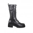 Bottes trois-quarts à lacets pour femmes en cuir noir avec fermeture zippée et talon 5 - Pointures disponibles:  32, 34, 42, 43, 44, 45