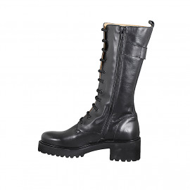 Woman’s three-quarter length black leather lace-up boots with zip and heel 5 - Available sizes:  32, 33, 34, 42, 43, 44, 45 2
