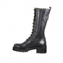 Botas de mujer de caña tres cuartos con cordones en piel negra, cremallera y tacón 5 - Tallas disponibles:  32, 34, 42, 43, 44, 45