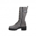 Woman’s three-quarter length lace-up boots in grey suede and black leather, with zip and heel 5 - Available sizes:  33, 34, 42, 43, 44, 45