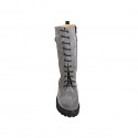 Botas para mujer de caña tres cuartos con cordones en gamuza color gris y piel negra, con cremallera y tacón 5 - Tallas disponibles:  33, 34, 42, 43, 44, 45