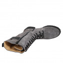 Bottes trois-quarts à lacets pour femmes en daim gris et cuir noir, avec fermeture zippée et talon 5 - Pointures disponibles:  33, 34, 42, 43, 44, 45