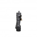 Stivale tre quarti stringato da donna in pelle nera con cerniera e doppia fibbia tacco 5 - Misure disponibili: 32, 33, 34, 43, 44, 45, 46