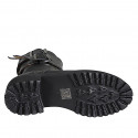 Stivale tre quarti stringato da donna in pelle nera con cerniera e doppia fibbia tacco 5 - Misure disponibili: 32, 33, 34, 43, 44, 45, 46