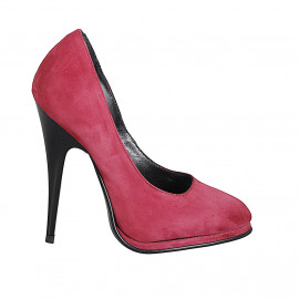 Zapatos de salón para mujer en gamuza granate, con punta redonda, plataforma y tacón de aguja 11 - Tallas disponibles:  31, 32, 33, 34, 35, 42, 43, 44, 46, 47