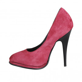 Zapatos de salón para mujer en gamuza granate, con punta redonda, plataforma y tacón de aguja 11 - Tallas disponibles:  31, 32, 33, 34, 35, 42, 43, 44, 46, 47 2