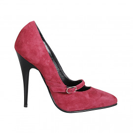 Zapatos de salón para mujer en gamuza granate con correa y tacón de aguja 11 - Tallas disponibles:  31, 32, 33, 34, 35, 42, 43, 44, 45, 46, 47
