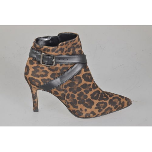 Woman’s pointed-toe ankle boots in animal-print suede with crossed black leather straps and heel 7 - Available sizes:  32, 33, 34, 35, 42, 43, 44, 45
