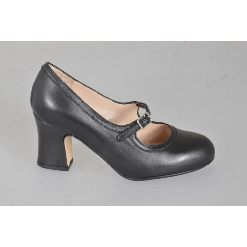 Zapatos Mary Jane para mujer en piel negra, con punta redonda y tacón ancho 7 - Tallas disponibles:  32, 33, 35, 42, 43, 44, 45