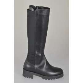 Stivale da donna in pelle e tessuto elasticizzato nero con cerniera e tacco 4 - Misure disponibili: 32, 33, 34, 42, 43, 44, 45