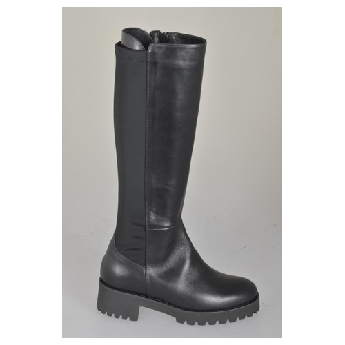 Woman’s black leather and stretch fabric boots with zip and heel 4 - Available sizes:  32, 33, 34, 42, 43, 44, 45