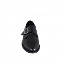 Man’s black leather buckle shoe with a brogue-detailed toe cap - Available sizes:  36, 37, 38, 46, 47, 49, 50, 51, 52