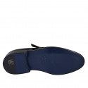 Man’s black leather buckle shoe with a brogue-detailed toe cap - Available sizes:  36, 37, 38, 46, 47, 49, 50, 51, 52