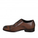 Man’s Oxford lace-up shoes with brogue toe cap in cognac leather - Available sizes:  36, 37, 38, 46, 47, 48, 49, 50, 51, 52
