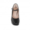 Woman's Mary Jane platform pumps in metallic black patent leather heel 11 - Available sizes:  32, 33, 34, 43, 44, 45, 46, 47