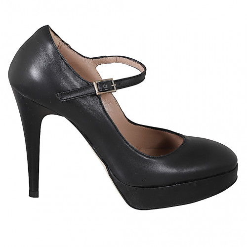 Décolleté Mary Jane da donna in pelle nera con plateau e tacco 11 - Misure disponibili: 32, 33, 34, 42, 43, 44, 45, 46, 47