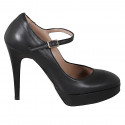 Escarpins Mary Jane pour femmes en cuir noir avec plateau et talon 11 - Pointures disponibles:  32, 33, 34, 42, 43, 44, 45, 46, 47