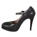 Décolleté Mary Jane da donna in pelle nera con plateau e tacco 11 - Misure disponibili: 32, 33, 34, 42, 43, 44, 45, 46, 47