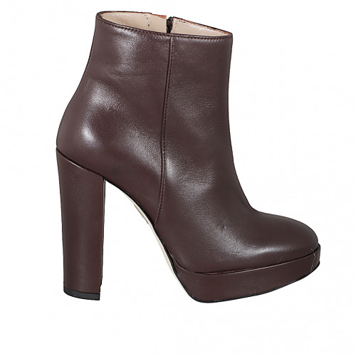 Bottines pour femmes en cuir marron avec fermeture éclair, plateau et talon 11 - Pointures disponibles:  32, 33, 34, 35, 42, 43, 44, 45, 46, 47