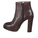 Bottines pour femmes en cuir marron avec fermeture éclair, plateau et talon 11 - Pointures disponibles:  32, 33, 34, 35, 42, 43, 44, 45, 46, 47