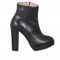 Woman's ankle boot with zipper and platform in black leather heel 11 - Available sizes:  33, 34, 35, 42, 43, 44, 45, 46, 47