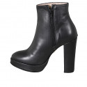 Woman's ankle boot with zipper and platform in black leather heel 11 - Available sizes:  33, 34, 35, 42, 43, 44, 45, 46, 47
