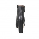 Woman's ankle boot with zipper and platform in black leather heel 11 - Available sizes:  33, 34, 35, 42, 43, 44, 45, 46, 47