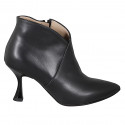 Botines con punta para mujer en piel negra con cremallera y tacón 7 - Tallas disponibles:  32, 42, 43, 44, 45, 46, 47