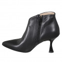 Botines con punta para mujer en piel negra con cremallera y tacón 7 - Tallas disponibles:  32, 42, 43, 44, 45, 46, 47