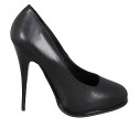 Zapatos de salón para mujer en piel negra con punta redonda, tacón de aguja, plataforma y tacón 11 - Tallas disponibles:  31, 32, 33, 34, 35, 42, 43, 44, 45, 46