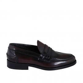 Man's elegant Penny loafer in maroon brush-off leather - Available sizes:  36, 37, 38, 46, 47, 48, 49, 50, 51, 52
