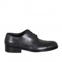 Men's laced derby shoe in black leather with captoe - Available sizes:  36, 37, 38, 46, 47, 48, 49, 50, 51, 52
