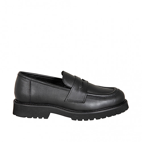 Woman’s black leather loafer with heel 3 - Available sizes:  32, 33, 43, 44, 45, 46