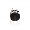 Woman’s lace-up sneaker in black suede and spotted calf hair, with removable insole and wedge 4 - Available sizes:  32, 33, 35, 42, 43, 44, 46