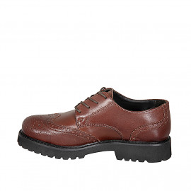 Woman’s brown leather Derby lace-up shoes with heel 3 - Available sizes:  33, 34, 42, 43, 44, 46 2