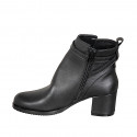Botines para mujer en piel negra con cremallera y correa con hebilla, tacón 6 - Tallas disponibles:  33, 34, 42, 43, 44, 45, 46
