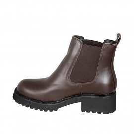 Bottines Chelsea pour femmes en cuir marron foncé avec élastiques latéraux, talon 5 - Pointures disponibles:  32, 33, 42, 43, 44, 45, 46 2