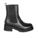 Botines Chelsea altos para mujer en piel negra con elásticos laterales, tacón 5 - Tallas disponibles:  32, 33, 34, 35, 42, 43, 45, 46