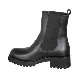 Bottines Chelsea hautes pour femmes en cuir noir avec élastiques latéraux, talon de 5 - Pointures disponibles:  32, 33, 34, 35, 42, 43, 44, 45, 46 2