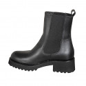Botines Chelsea altos para mujer en piel negra con elásticos laterales, tacón 5 - Tallas disponibles:  32, 33, 34, 35, 42, 43, 45, 46