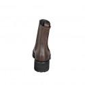 Botines Chelsea altos para mujer en piel marron oscura con elásticos laterales, tacón 5 - Tallas disponibles:  32, 33, 43, 44, 45