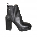 Botines para mujer con plataforma en piel negra, cremallera y tachuela, tacón 10 - Tallas disponibles:  32, 33, 34, 43, 44, 45
