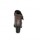 Botines para mujer en piel marrón oscuro con cremallera y correa con hebilla, tacón 7 - Tallas disponibles:  33, 34, 35, 42, 44, 45, 46