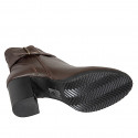 Botines para mujer en piel marrón oscuro con cremallera y correa con hebilla, tacón 7 - Tallas disponibles:  33, 34, 35, 42, 44, 45, 46