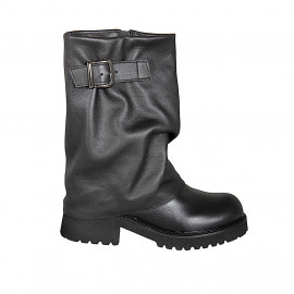 Woman’s three-quarter length boots in black leather with a draped shaft, buckle heel 5 - Available sizes:  32, 33, 34, 46