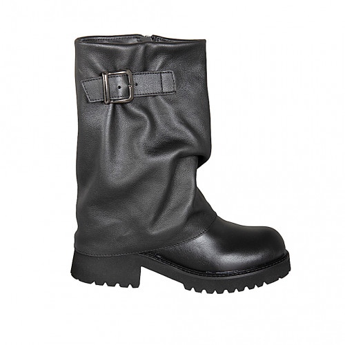 Woman’s three-quarter length boots in black leather with a draped shaft, buckle heel 5 - Available sizes:  32, 33, 34, 46